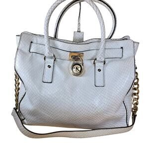 Rare White Michael Kors Snake Leather Python Hamilton Purse Satchel 35S5SHLT3N